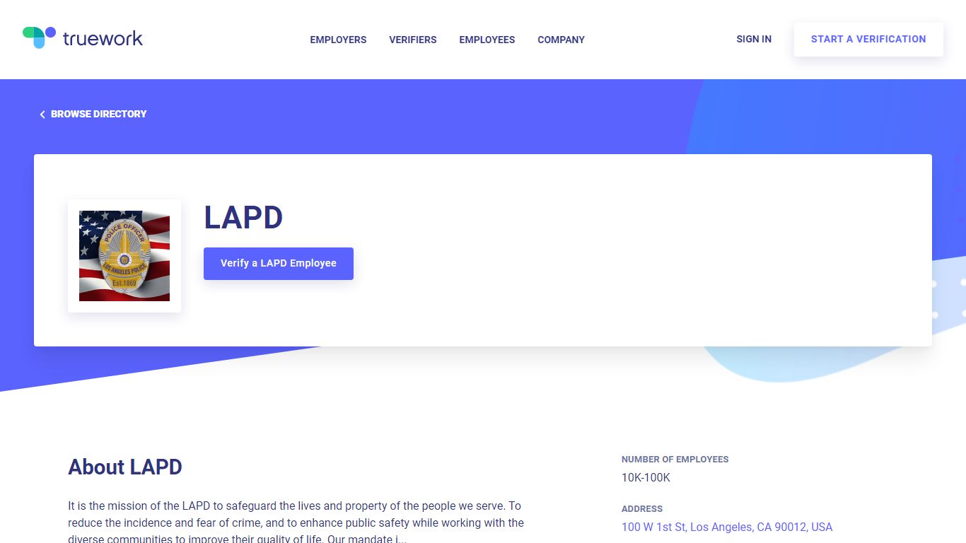 Employment Verification for LAPD | Truework